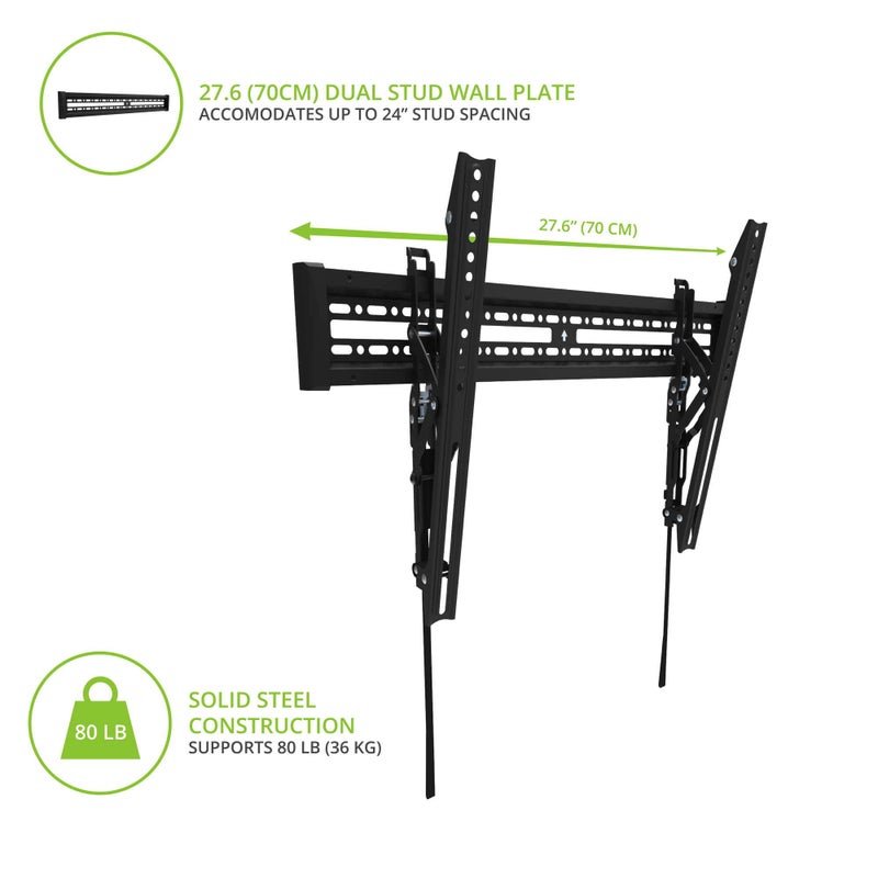 Kanto KT3260 Tilting TV Wall Mount | Fits 32â€ to 60â€ Monitors | Fits VESA Sizes 100 x 100 to 600 x 400 | Tilt Mechanism | Quick Release Tabs | Solid Steel Construction | Dual Stud Wall Plate | Black - Image 4
